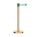 Montour Line Retractable Belt Barrier Stanchion, 2" Pol.Brass Post  9' Lt Grn Belt M530-PB-LGN-90